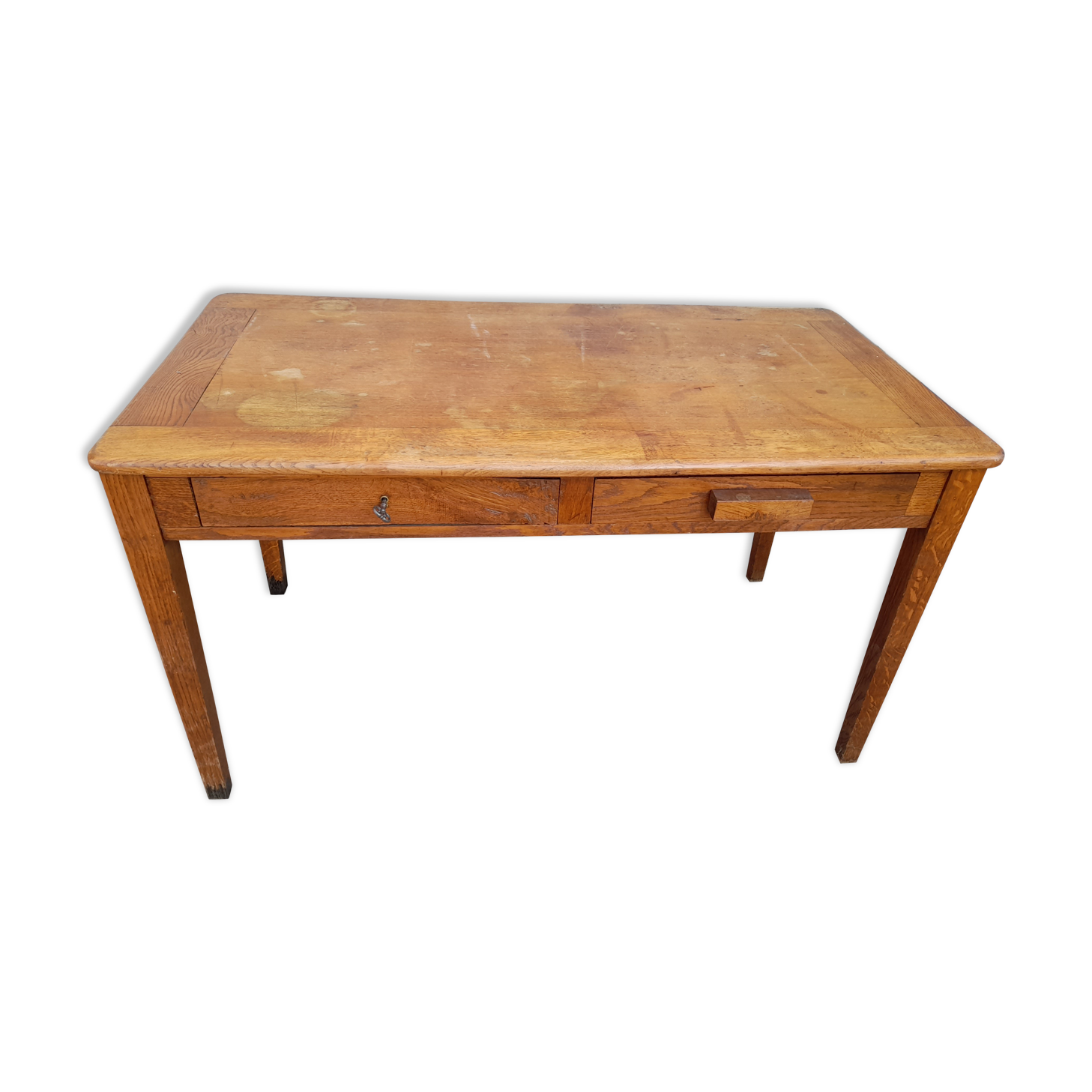 Oak desk table 1950 2 drawers -1m30