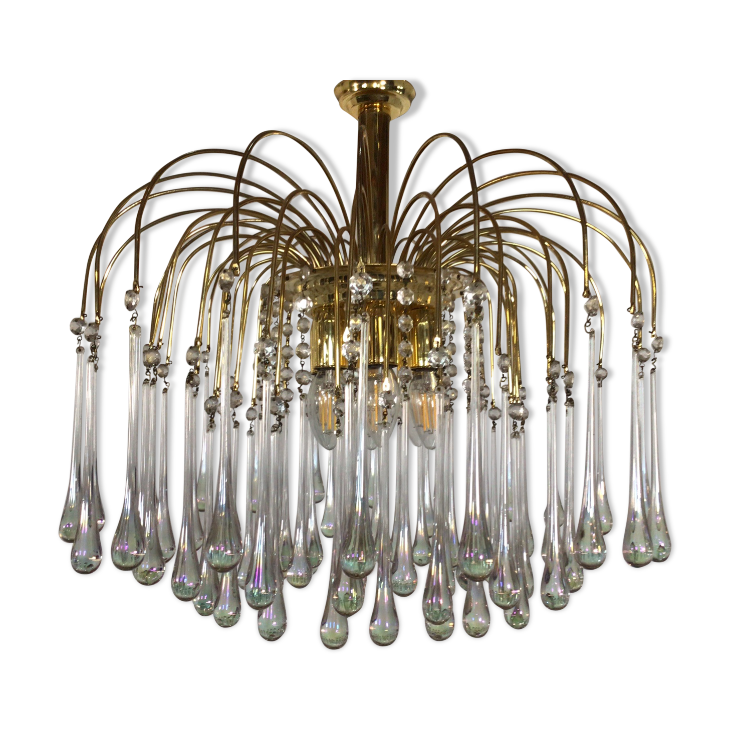 Mid-century waterfall hanging lamp with glass drops