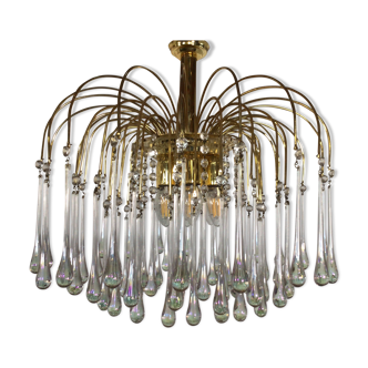 Mid-century waterfall hanging lamp with glass drops