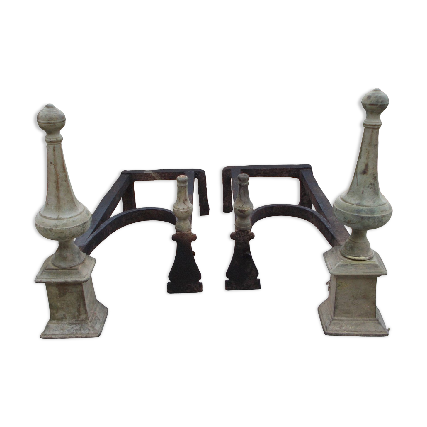 Old pair of wrought iron and bronze pegs
