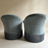 Blue velvet frog armchairs