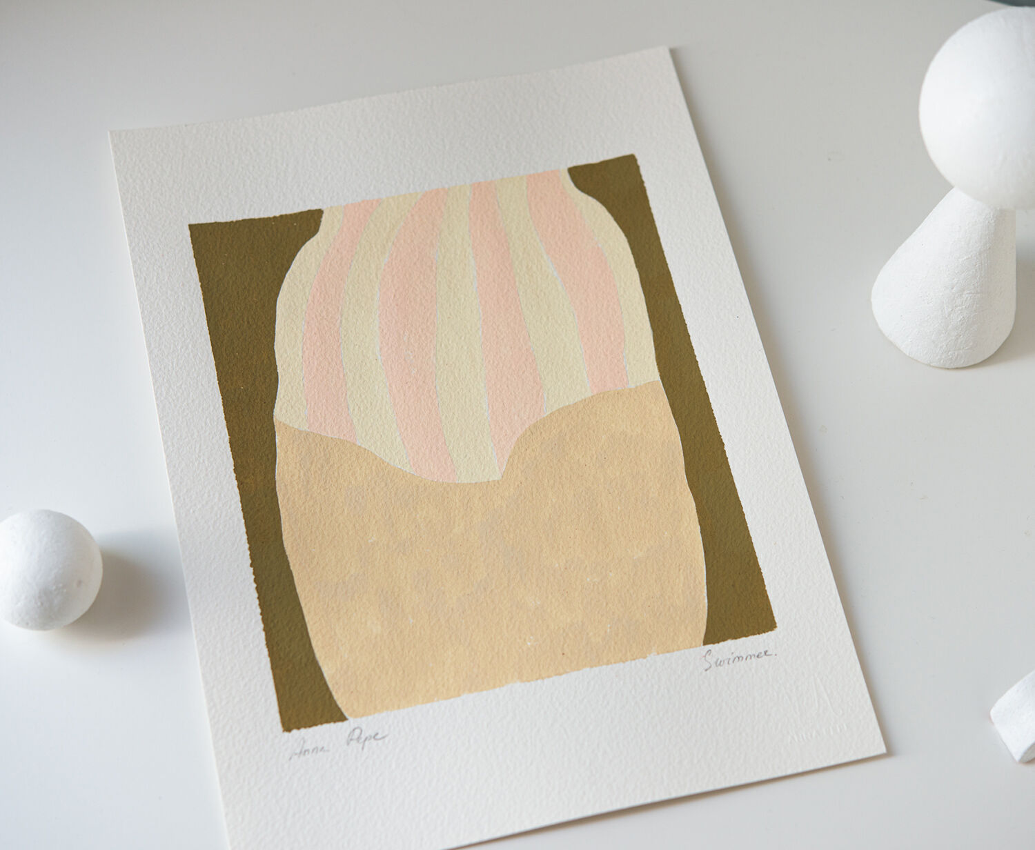 Original gouache painting "Swimmer"