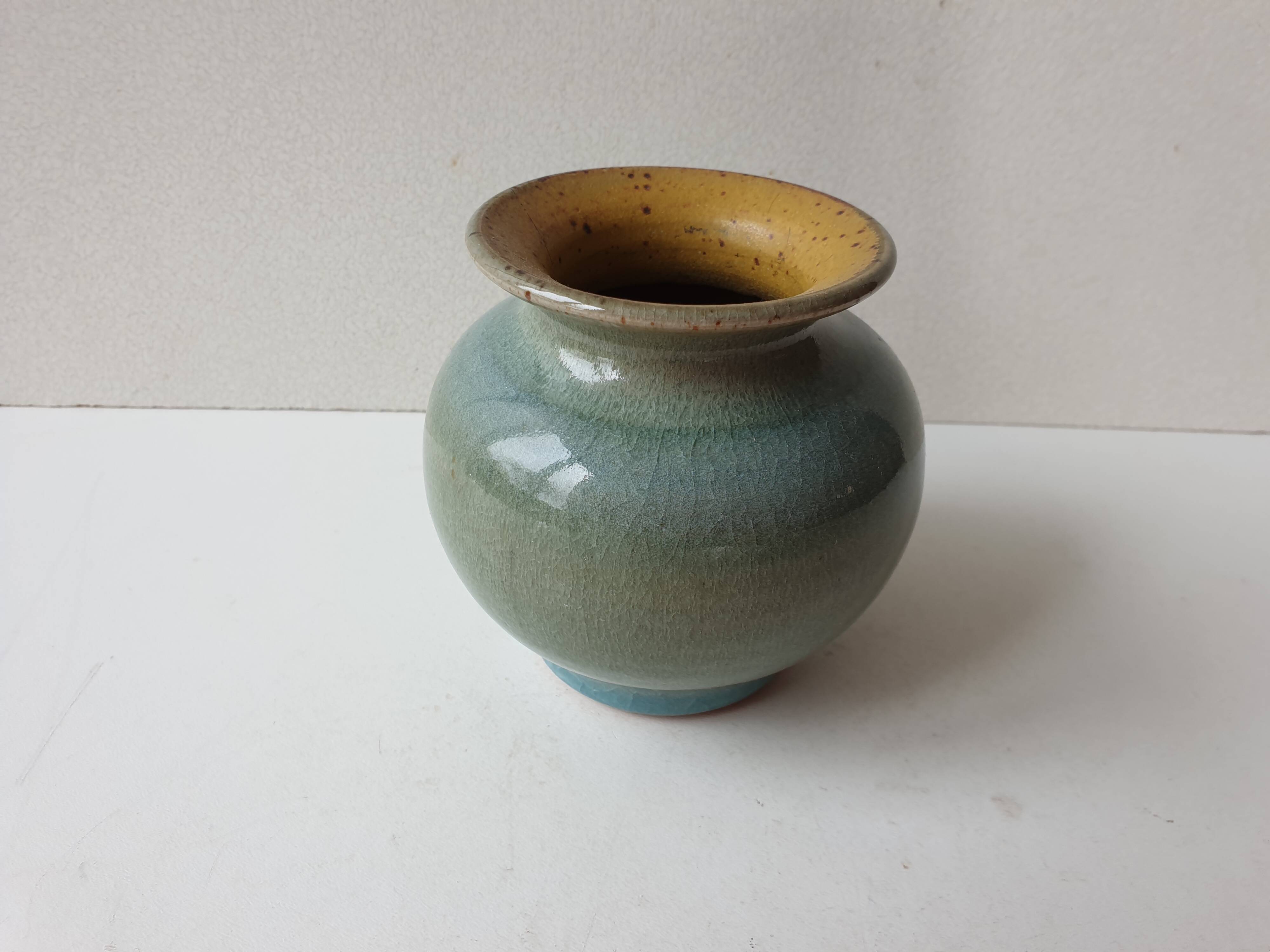 Small glazed ceramic ball vase Signed Alésia
