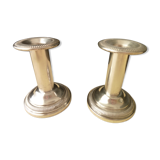 Set of 2 silver metal candlesticks decor with godrons
