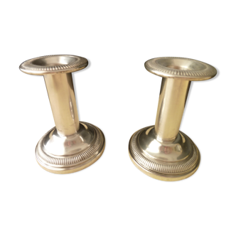 Set of 2 silver metal candlesticks decor with godrons