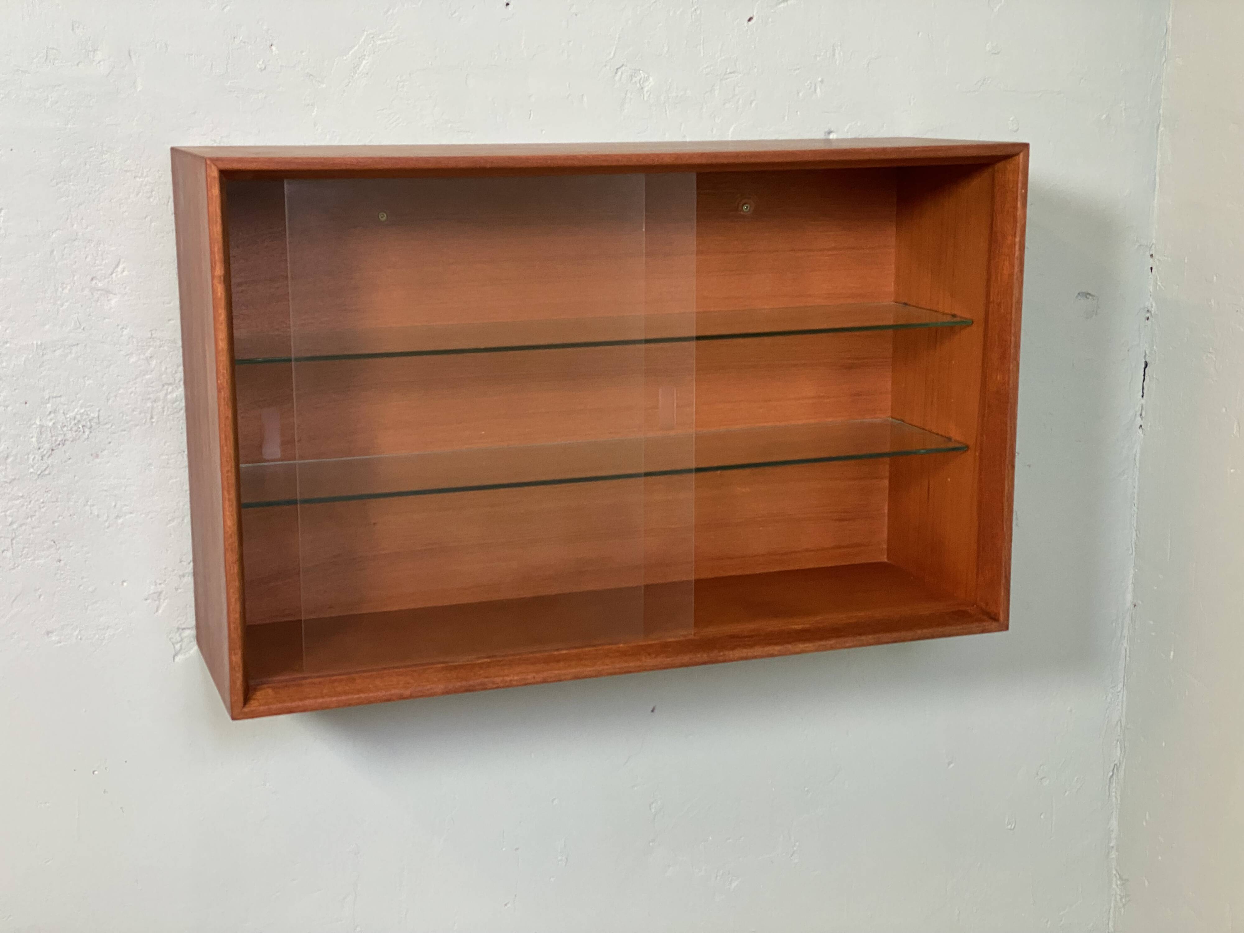 Scandinavian teak wall display cabinet from the 60s