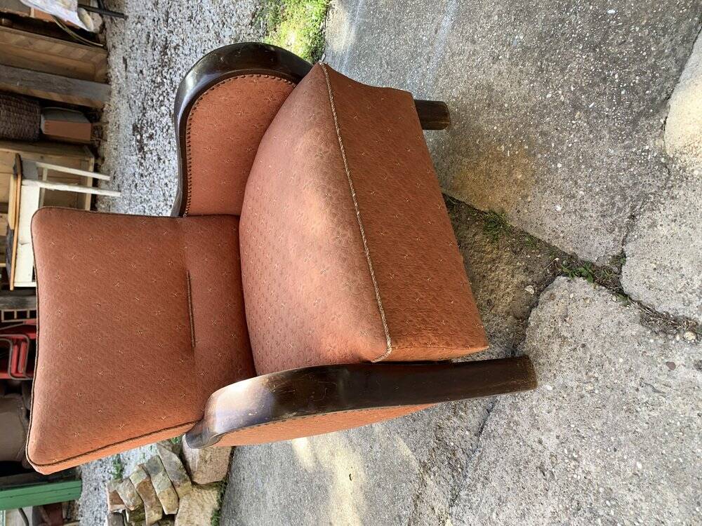 Original purple fabric Art Deco armchair set, Hungary, 1930s
