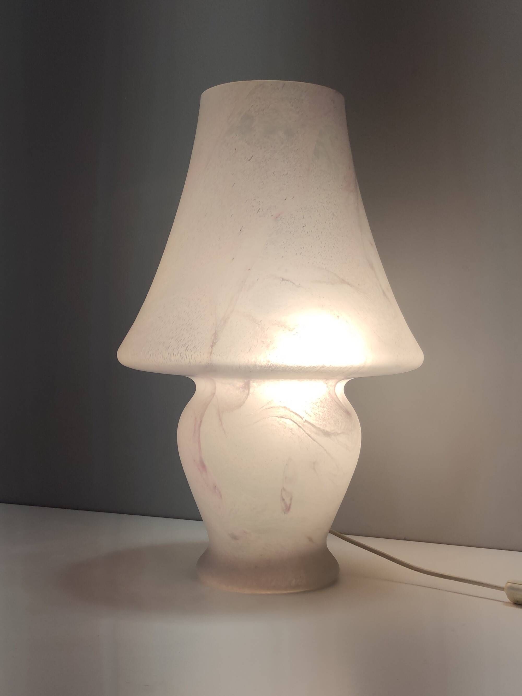 White Murano Glass Table Lamp with a Pink Marble Effect, Italy