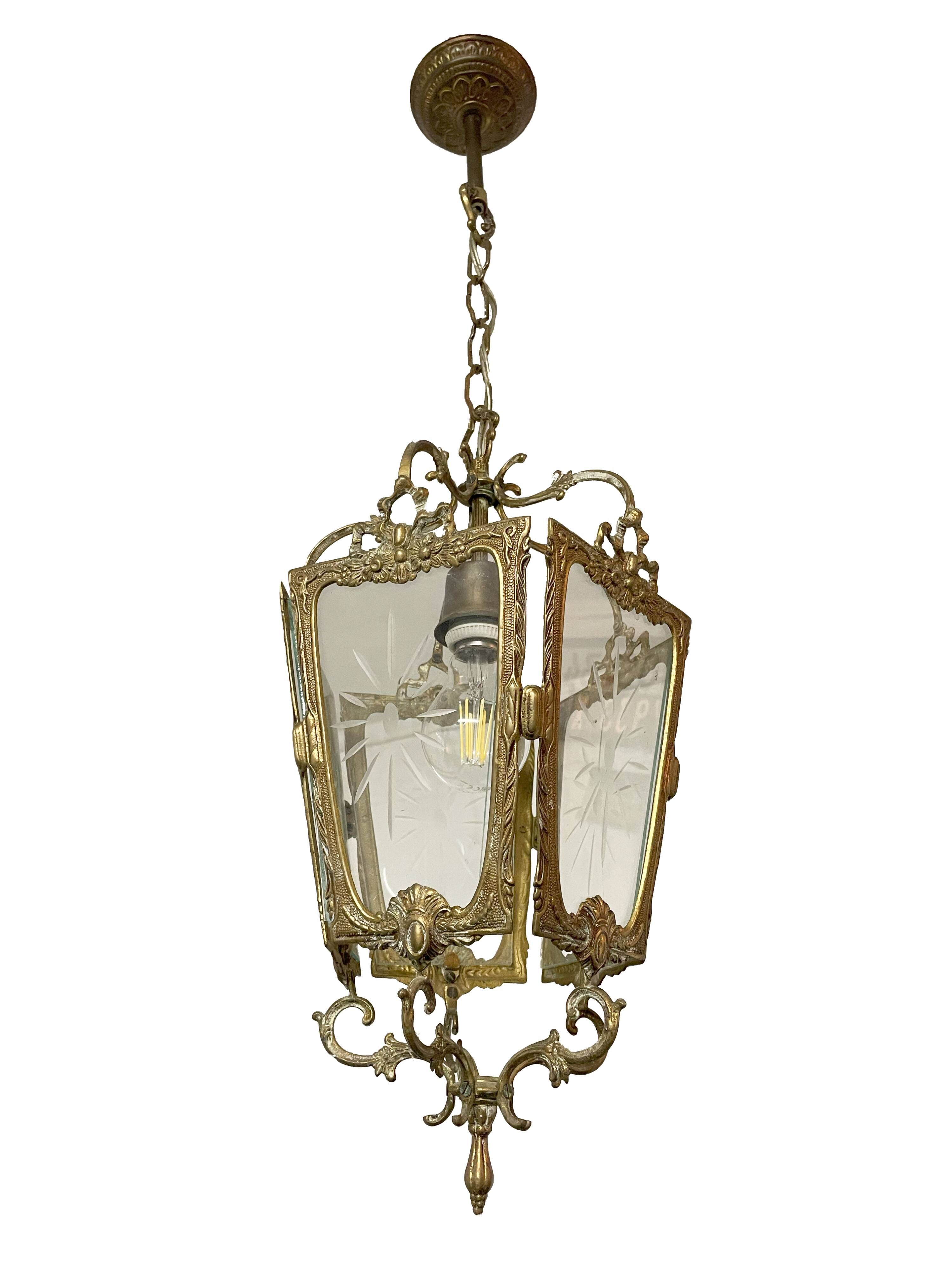 Antique Louis XV style brass lantern chandelier - Vintage