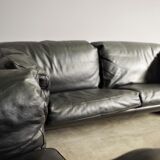 Moroso sofa set and armchairs in black leather, 1984