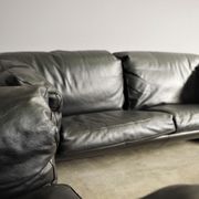 Moroso sofa set and armchairs in black leather, 1984