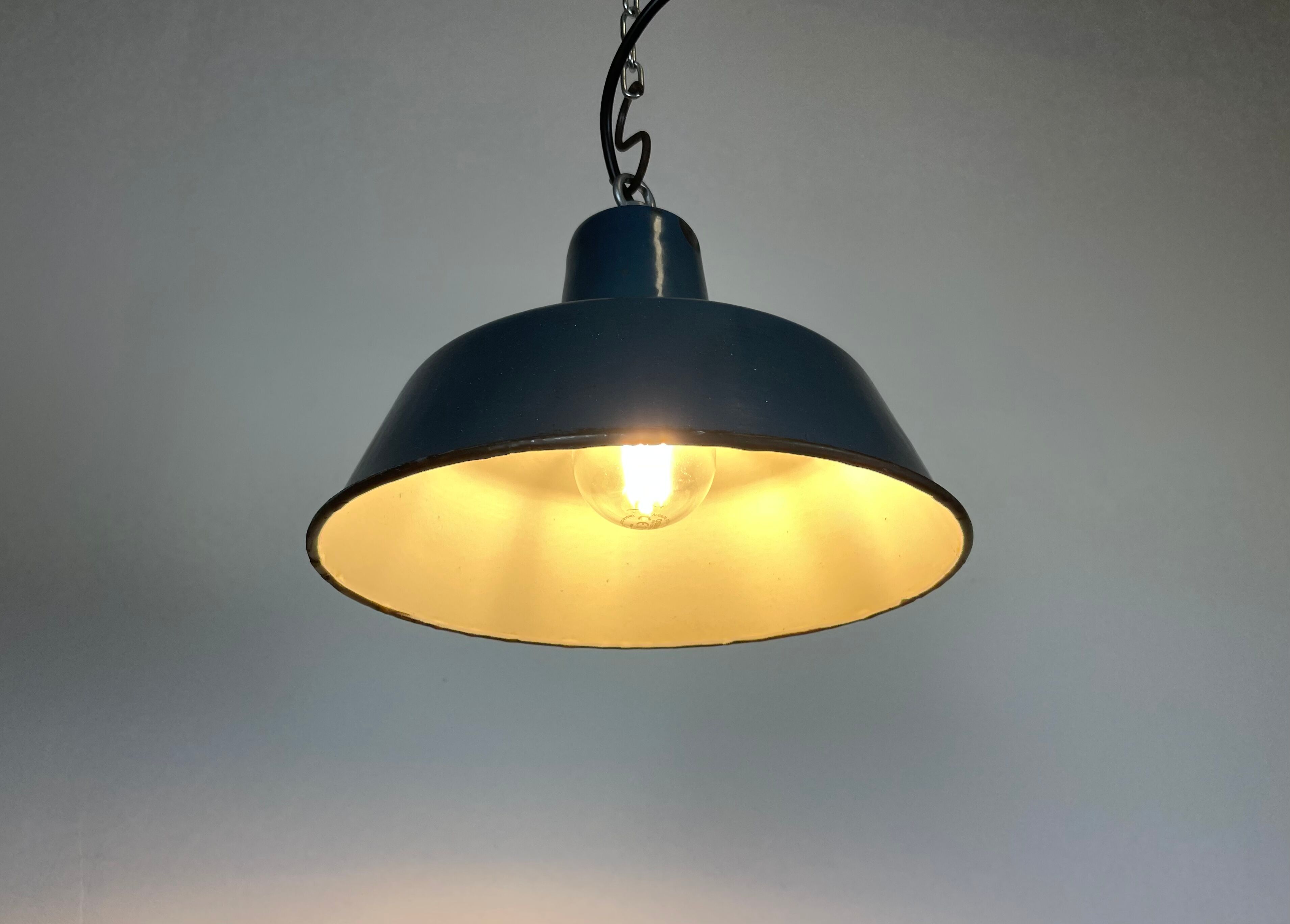 Industrial blue enamel pendant lamp, 1960s
