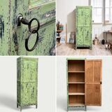 Antique Parisian bonnet wardrobe with khaki patina