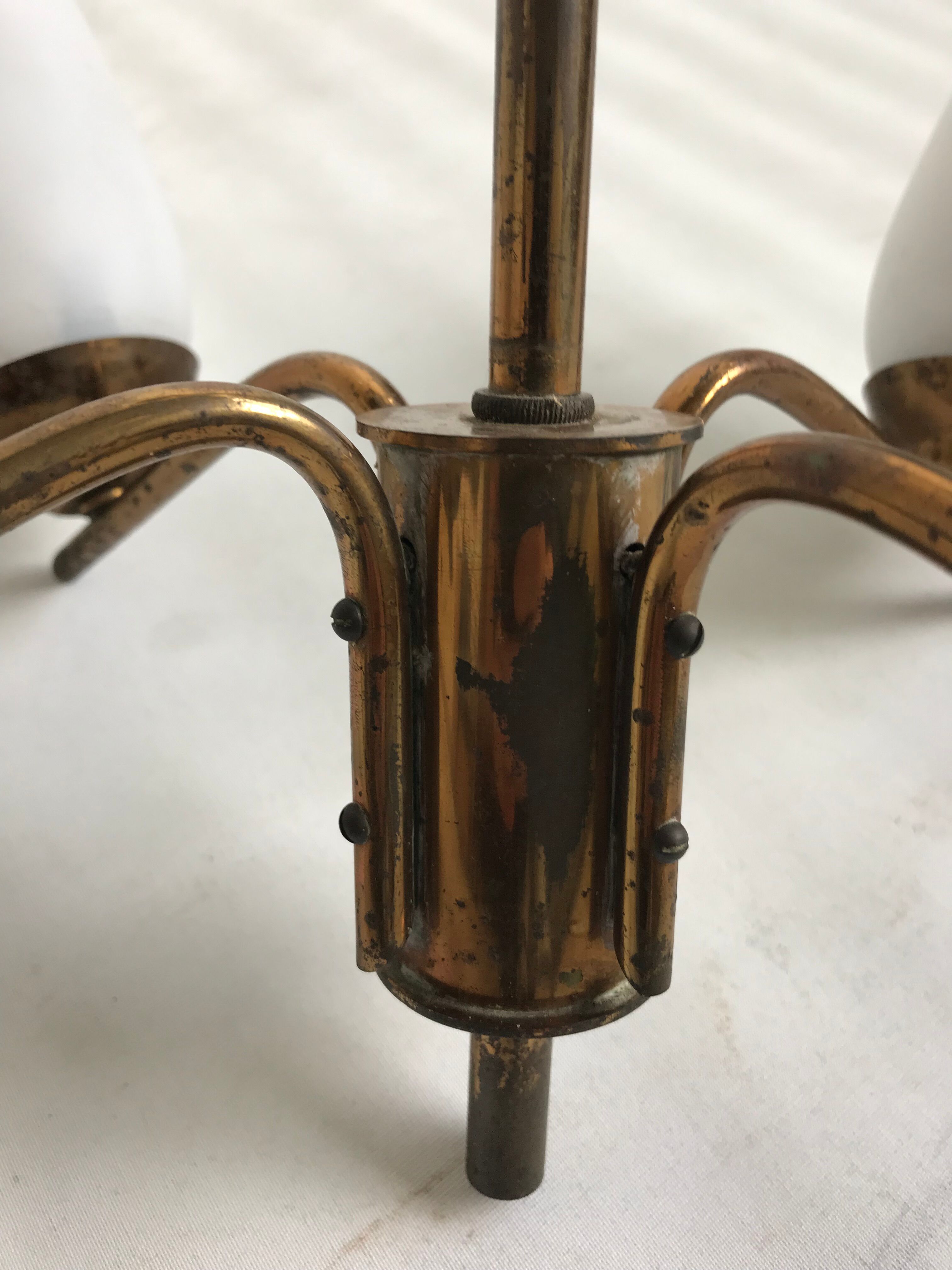 Glass and gilded brass chandelier