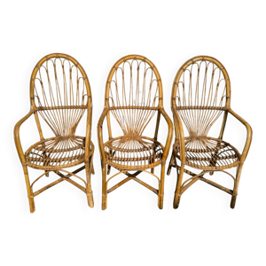3 fauteuils en rotin,