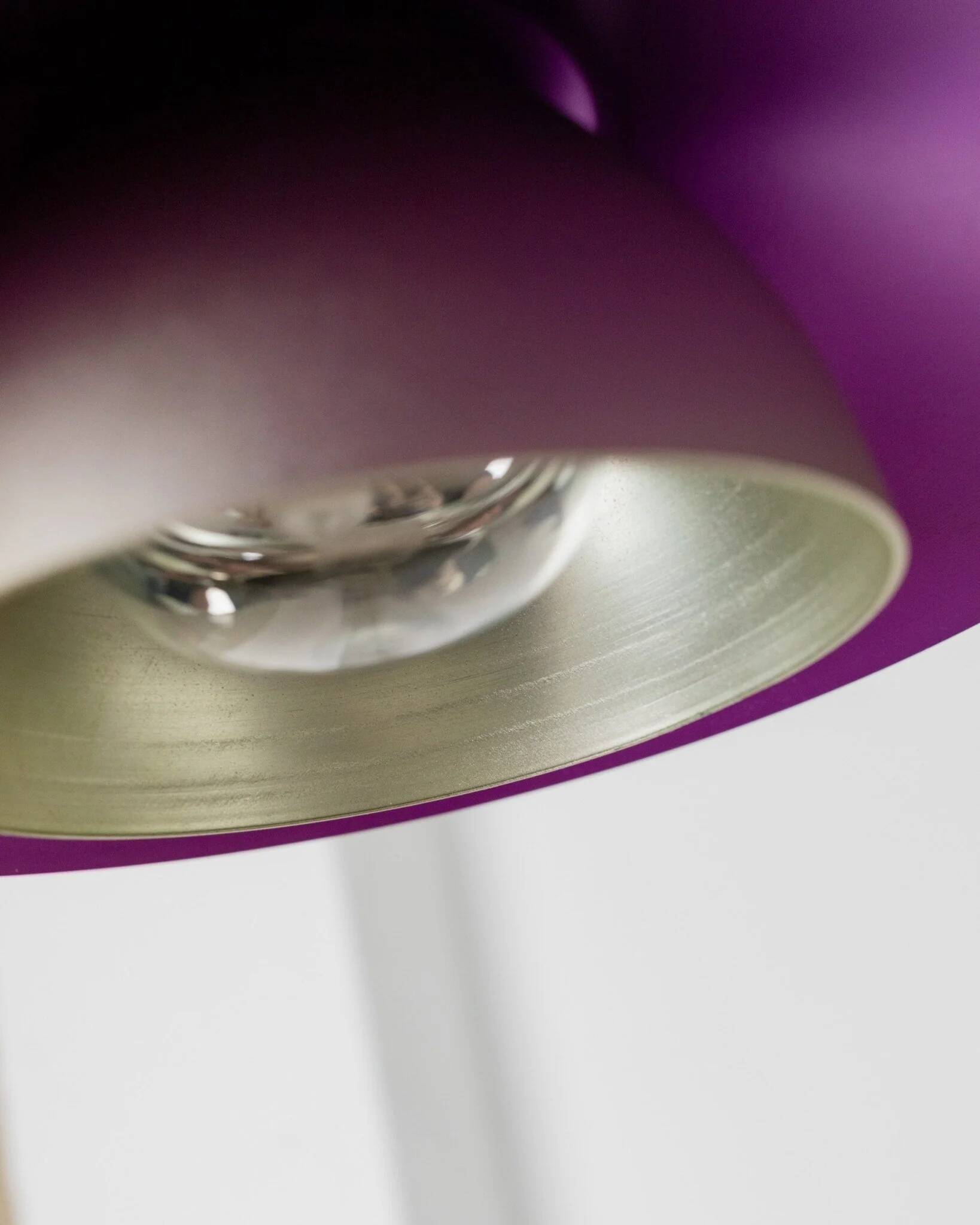 Metal retro pendant – postmodern Memphis style from the 1980s, purple, silver, green, striped cable, Pop Art interior, vintage light fixture