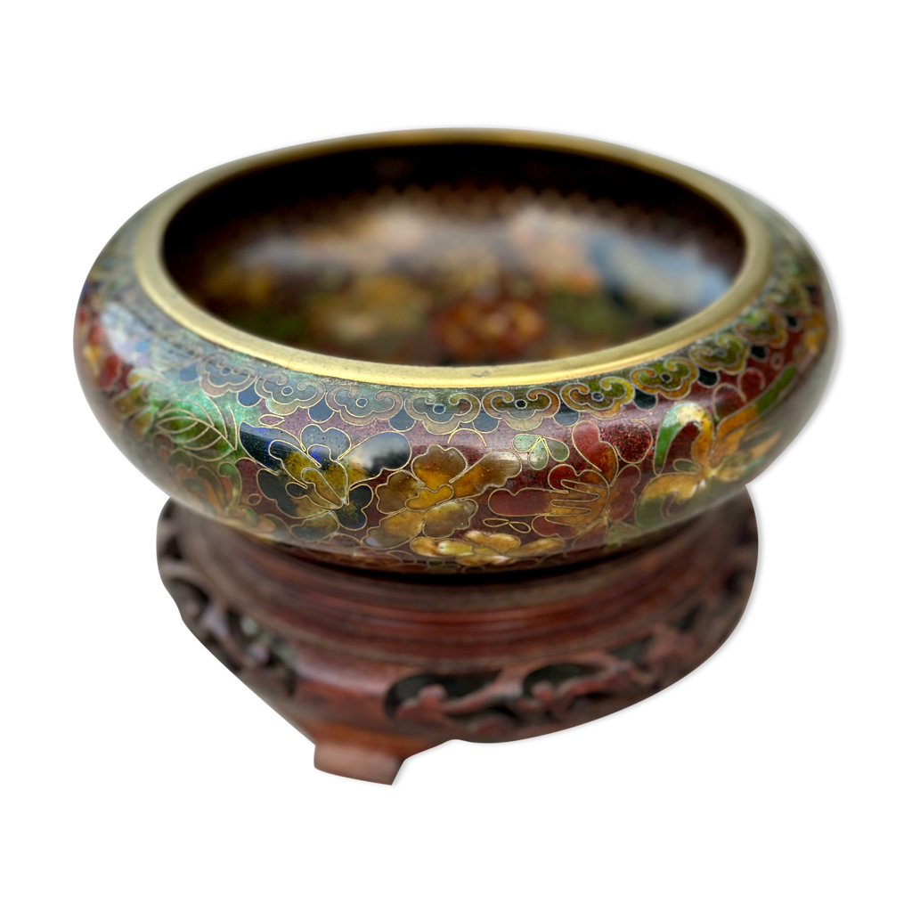 Bague Ancienne En Bronze Cloisonné De Nacre - Taille 56 - Bijou Vintage - Parfaite Patine