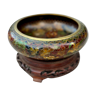 Cloisonné bronze cup with carved wooden support