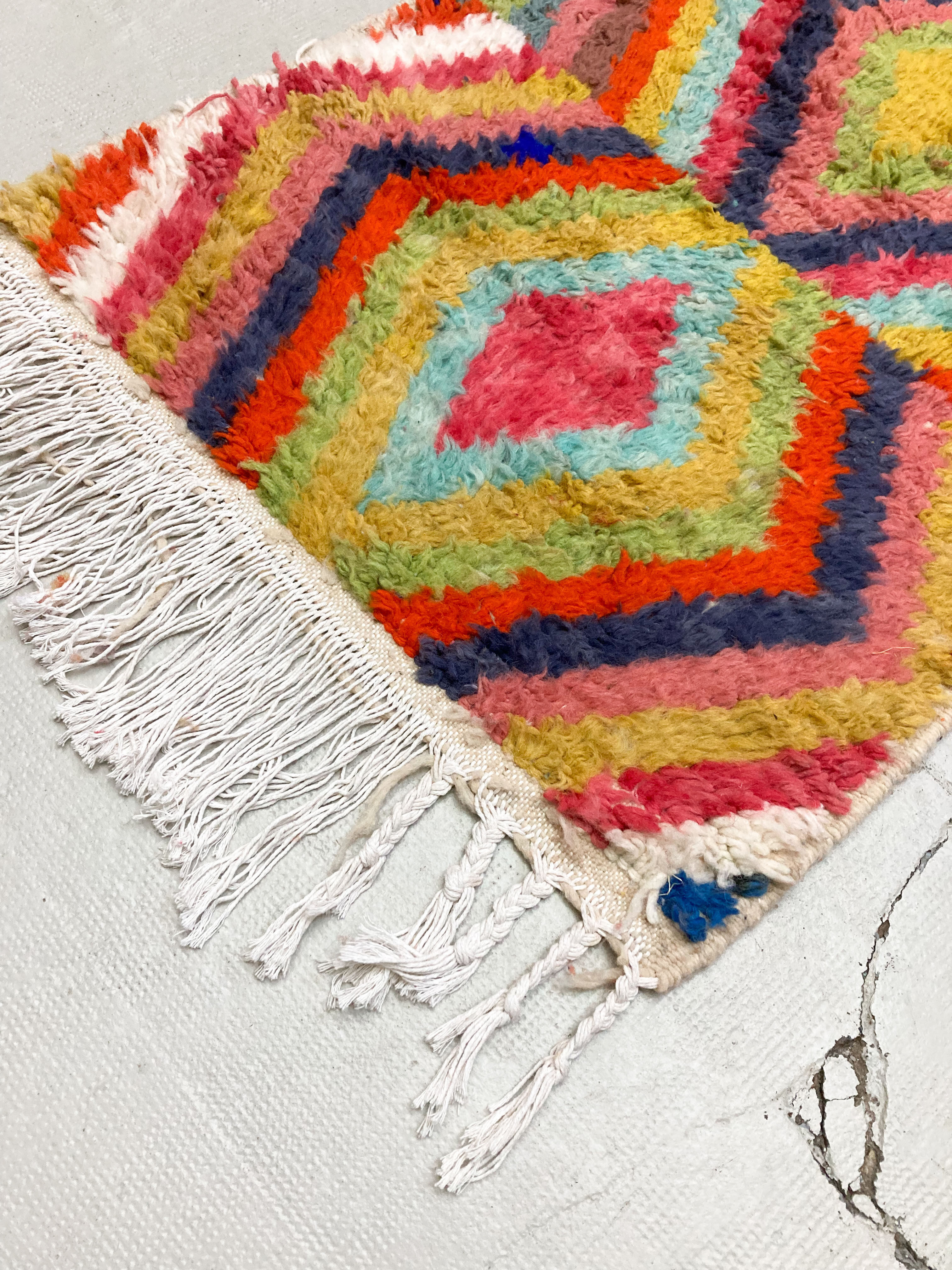 Moroccan Berber rug Boujaad with multicolored diamonds 336x82cm