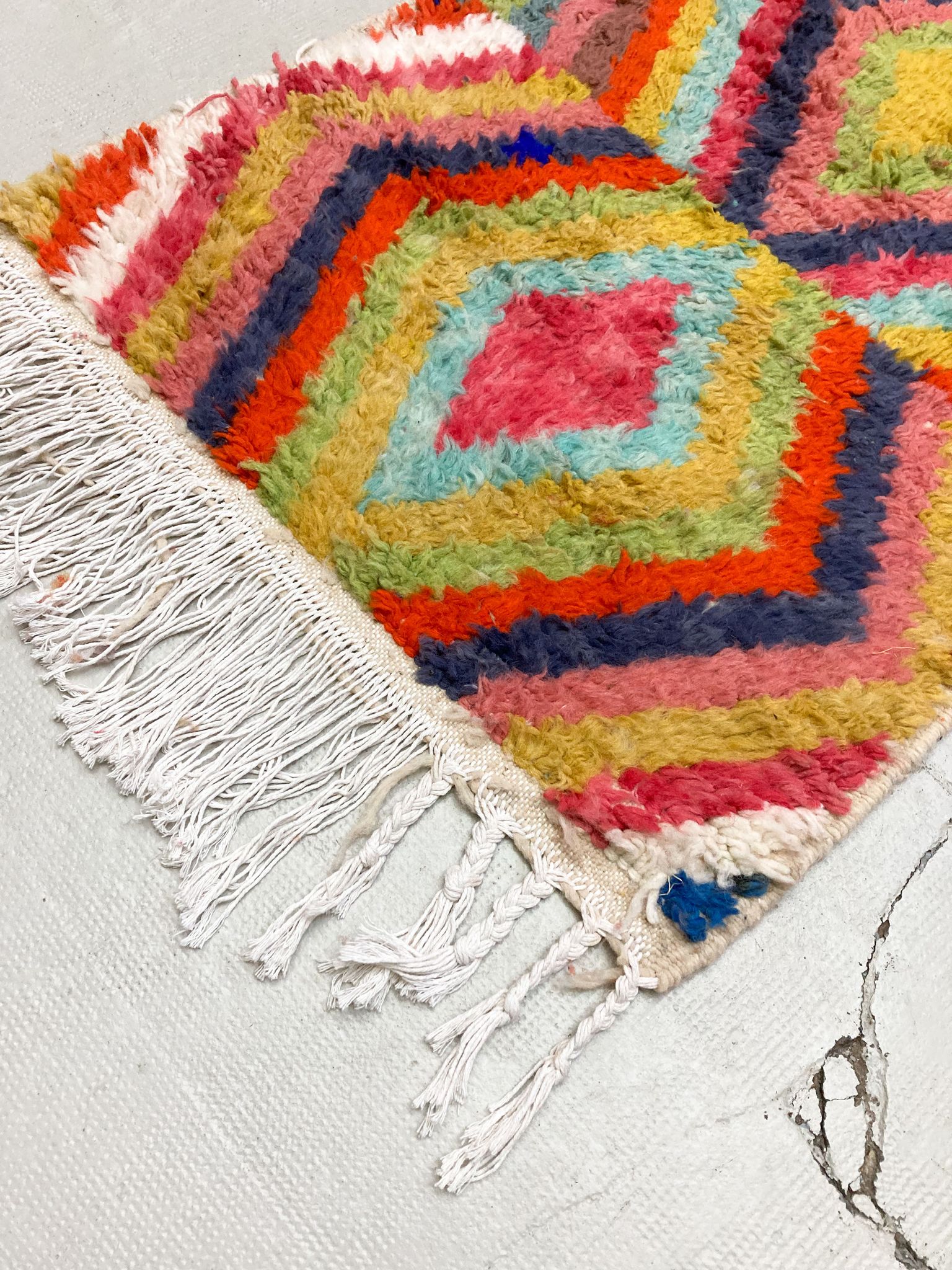 Moroccan Berber rug Boujaad with multicolored diamonds 336x82cm