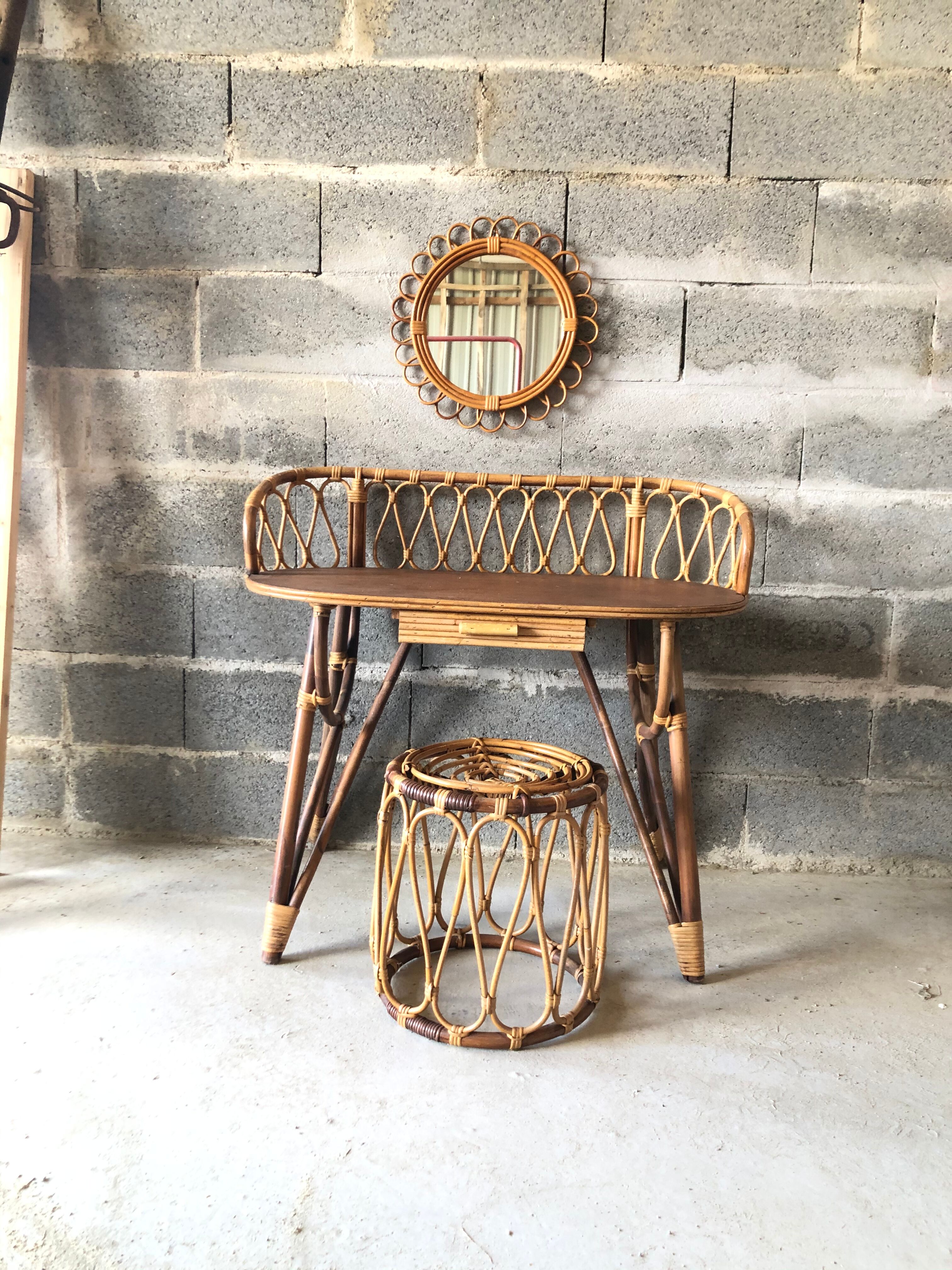 Vintage rattan dressing table 1960