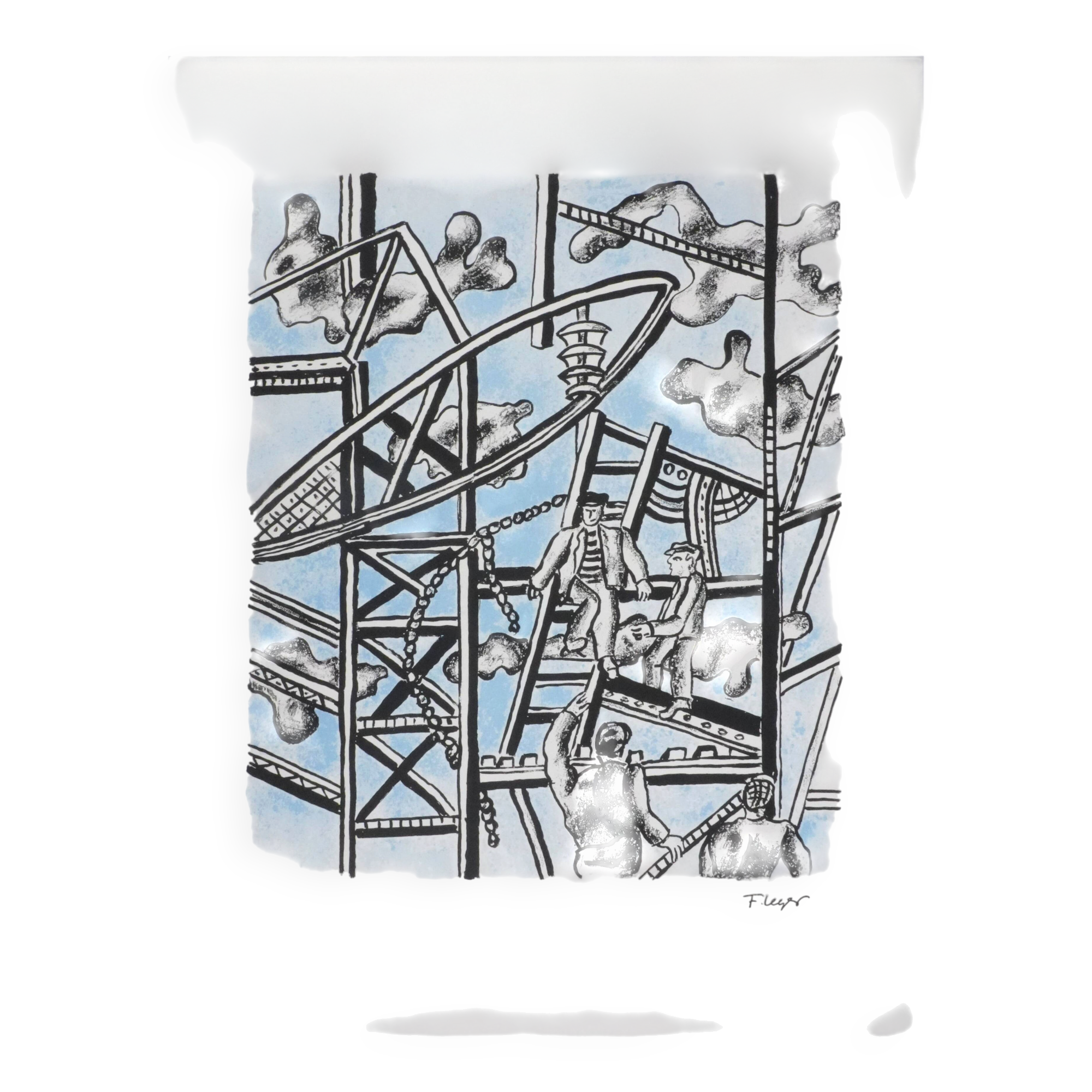 Fernand leger : les constructeurs (bleu), lithographie signée