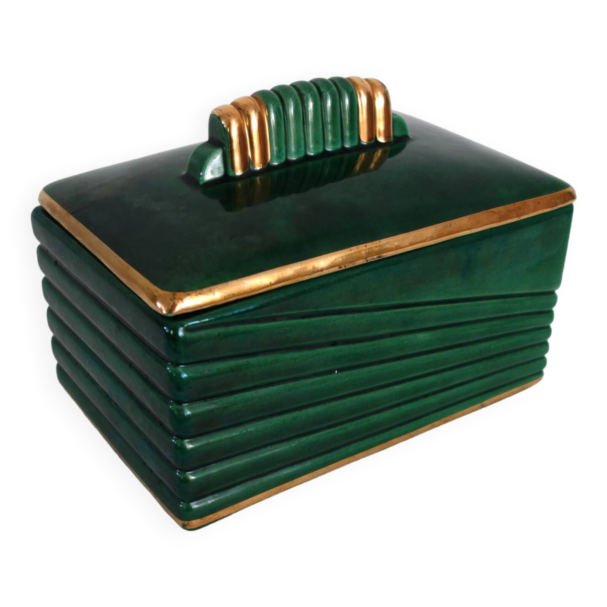 Art deco candy box in green porcelain Letalle, St Clément