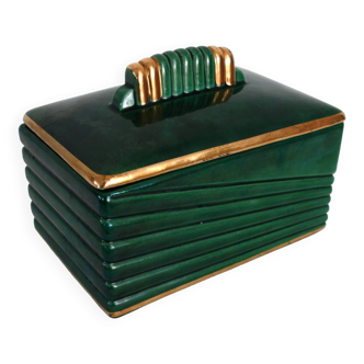 Bonbonnière art déco en porcelaine verte Letalle, St Clément