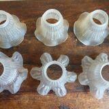 Lot 6 anciens globes vintage forme tulipe verre blanc dépoli