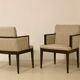 Paire de fauteuils cube année 1960 tissu chiné beige restaurée. Ref SAM SAM