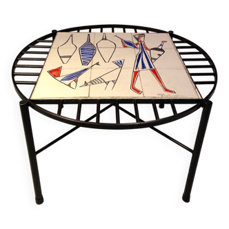 Modernist coffee table in steel and ceramic 1950