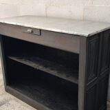 Old counter with gray patina, zinc top and a drawer
