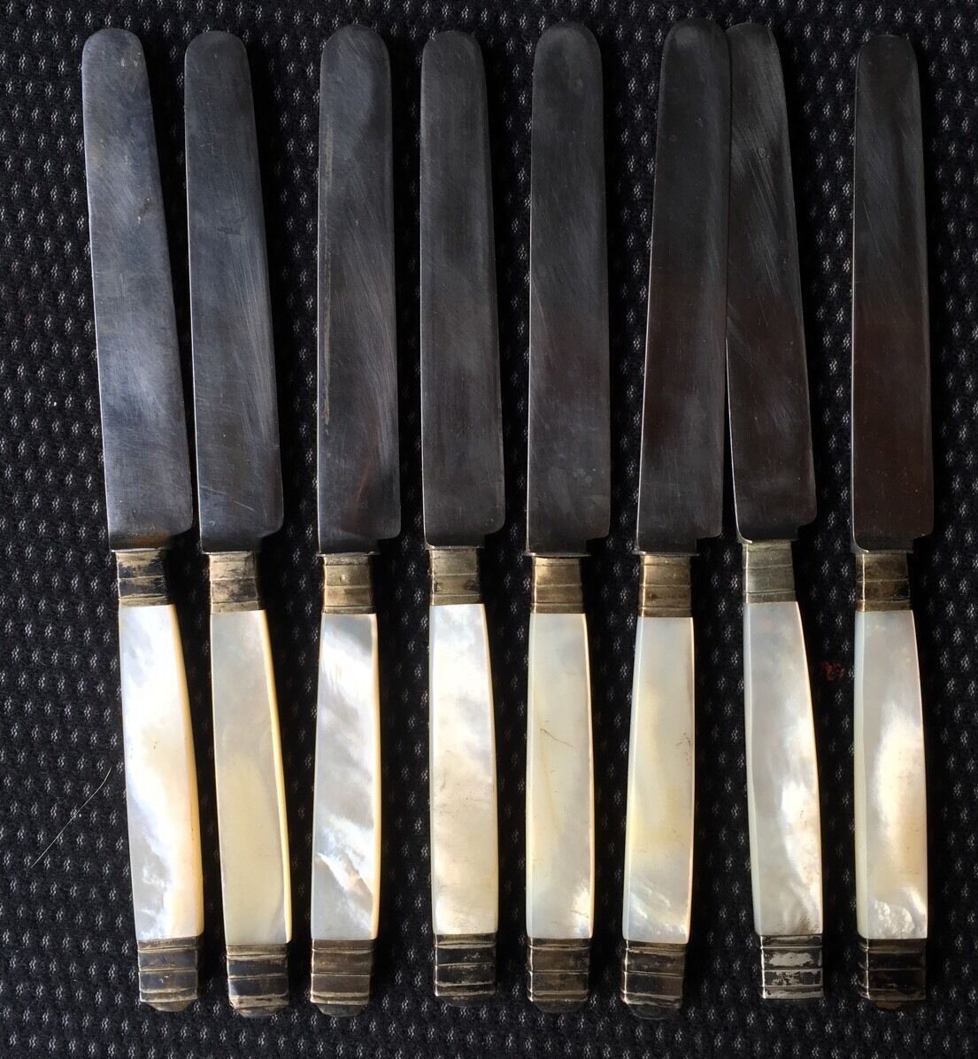 Set of 8 19th-century monogrammed mother-of-pearl handles