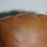 Pair of French Cognac Moustache Back Leather Club Chairs, 1950s