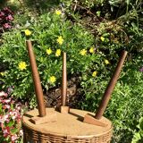 Former tripod tripod tailor in Rotin wood and retro fabric Old tripod worker Rattan