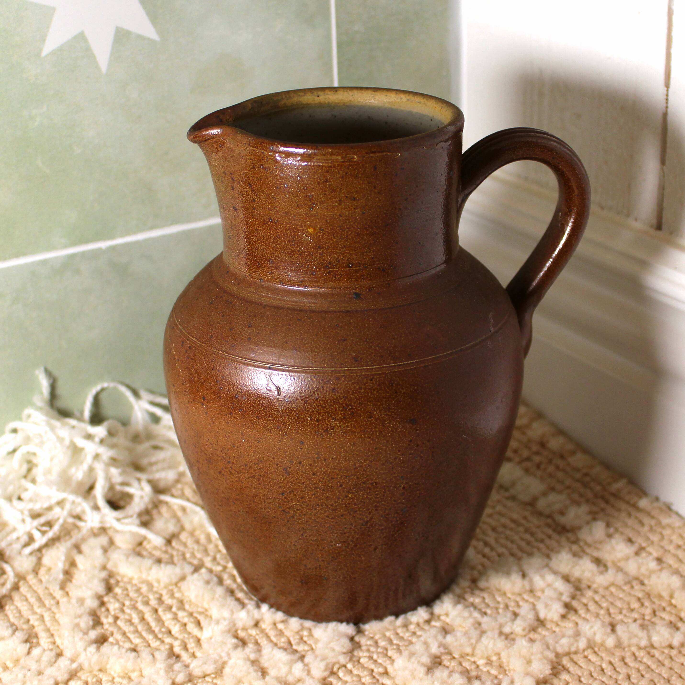 Berry Stoneware Pitcher - Handmade - French - Vintage