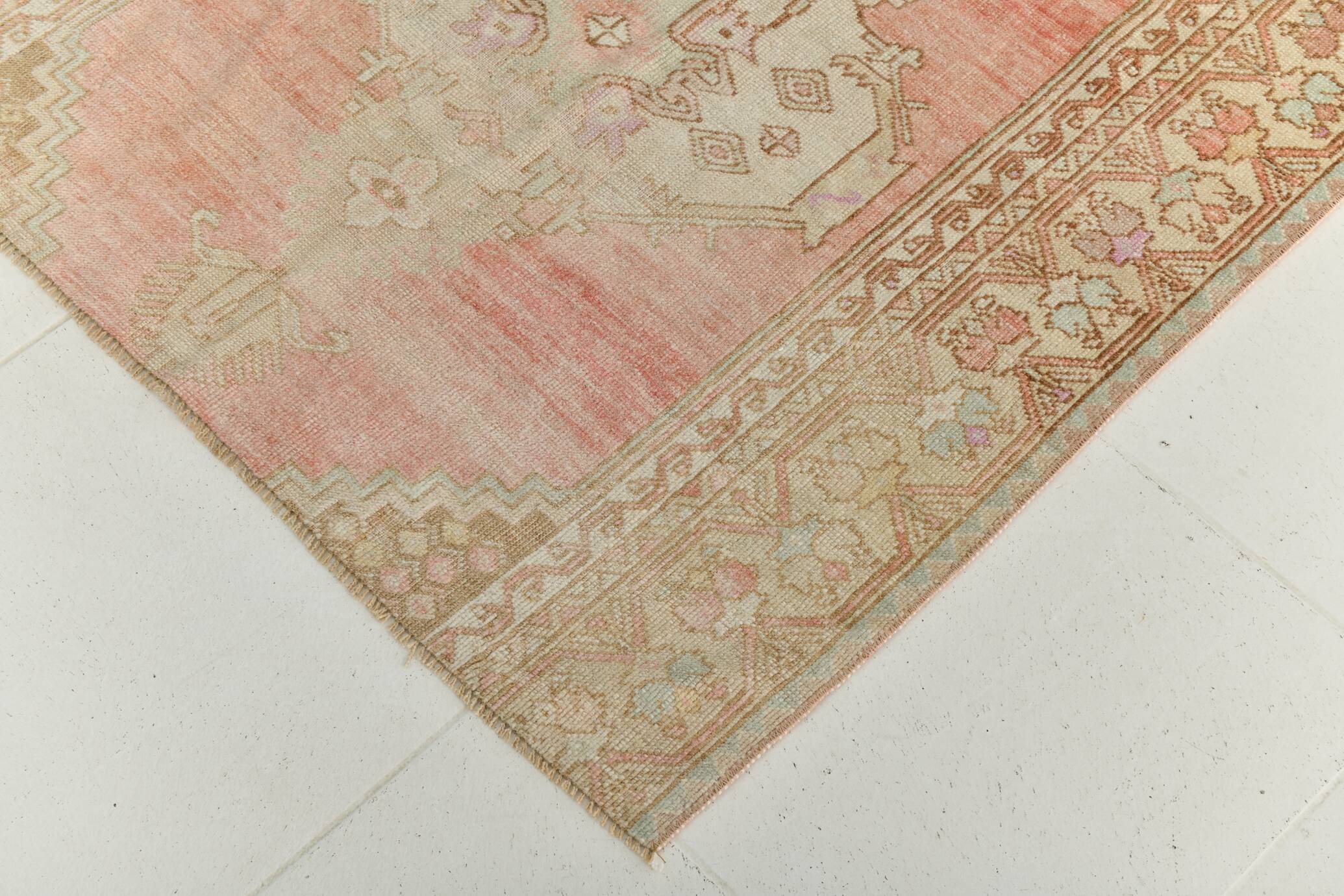 3x6 Turkish Pale Red & Brown Oriental Vintage Rug, 95x196Cm