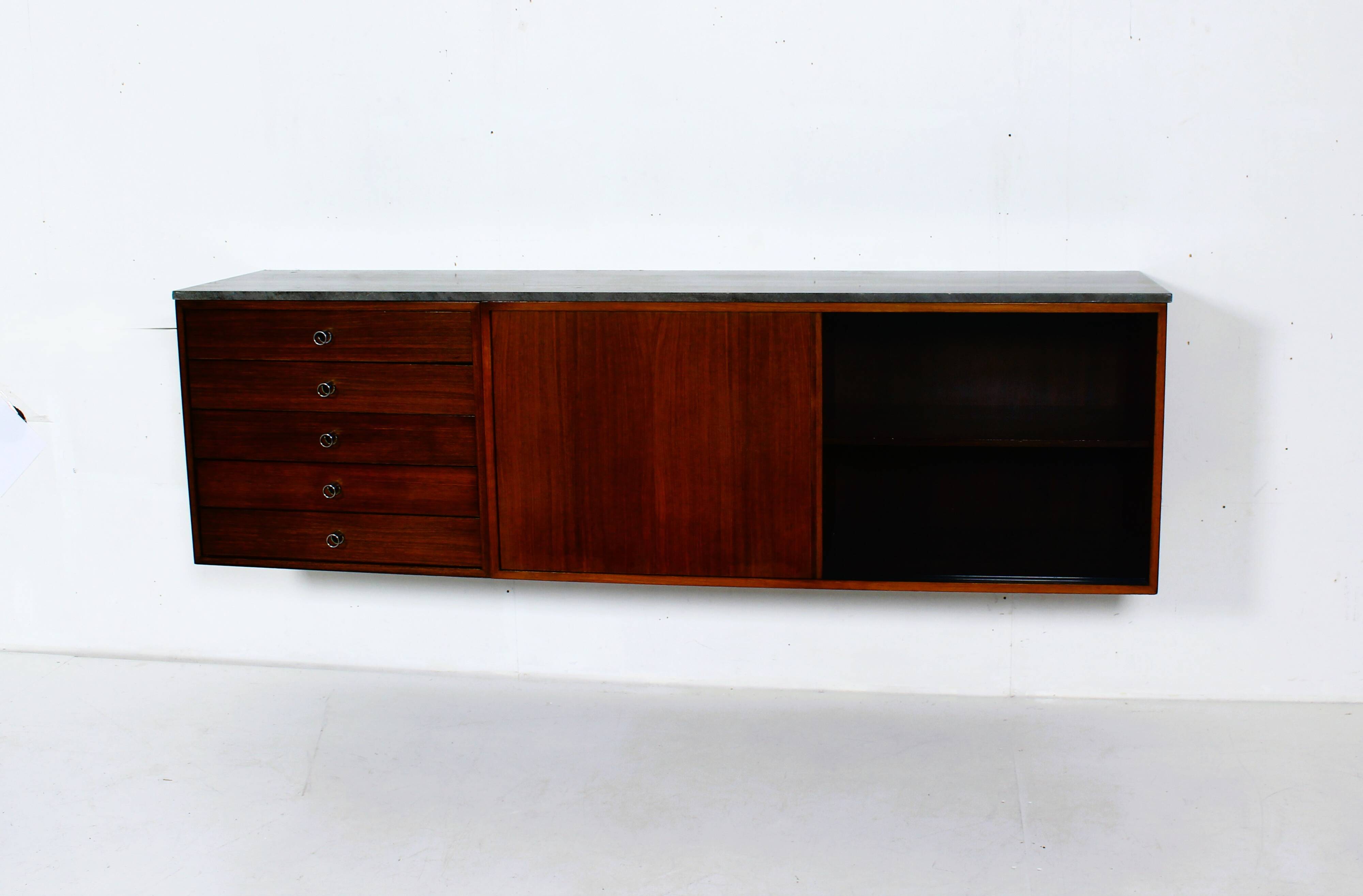Suspended teak buffet from the 1970s.