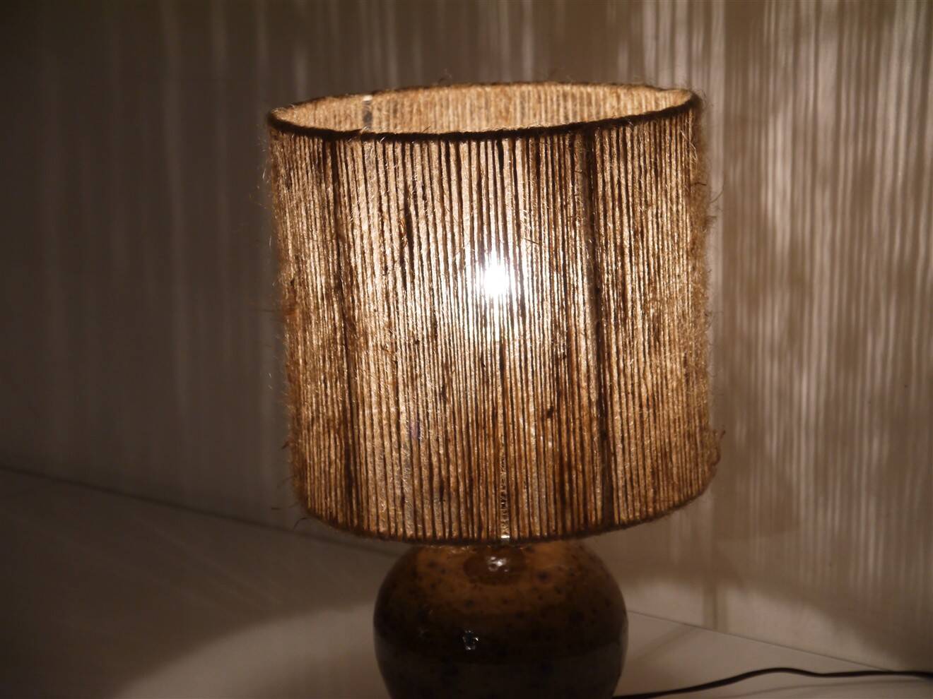 Pyrite stone lamp with rope, 1960