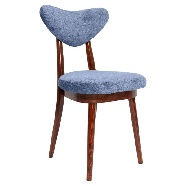 Chaise vintage cœur en velours bleu Mid Century, Europe, années 1960