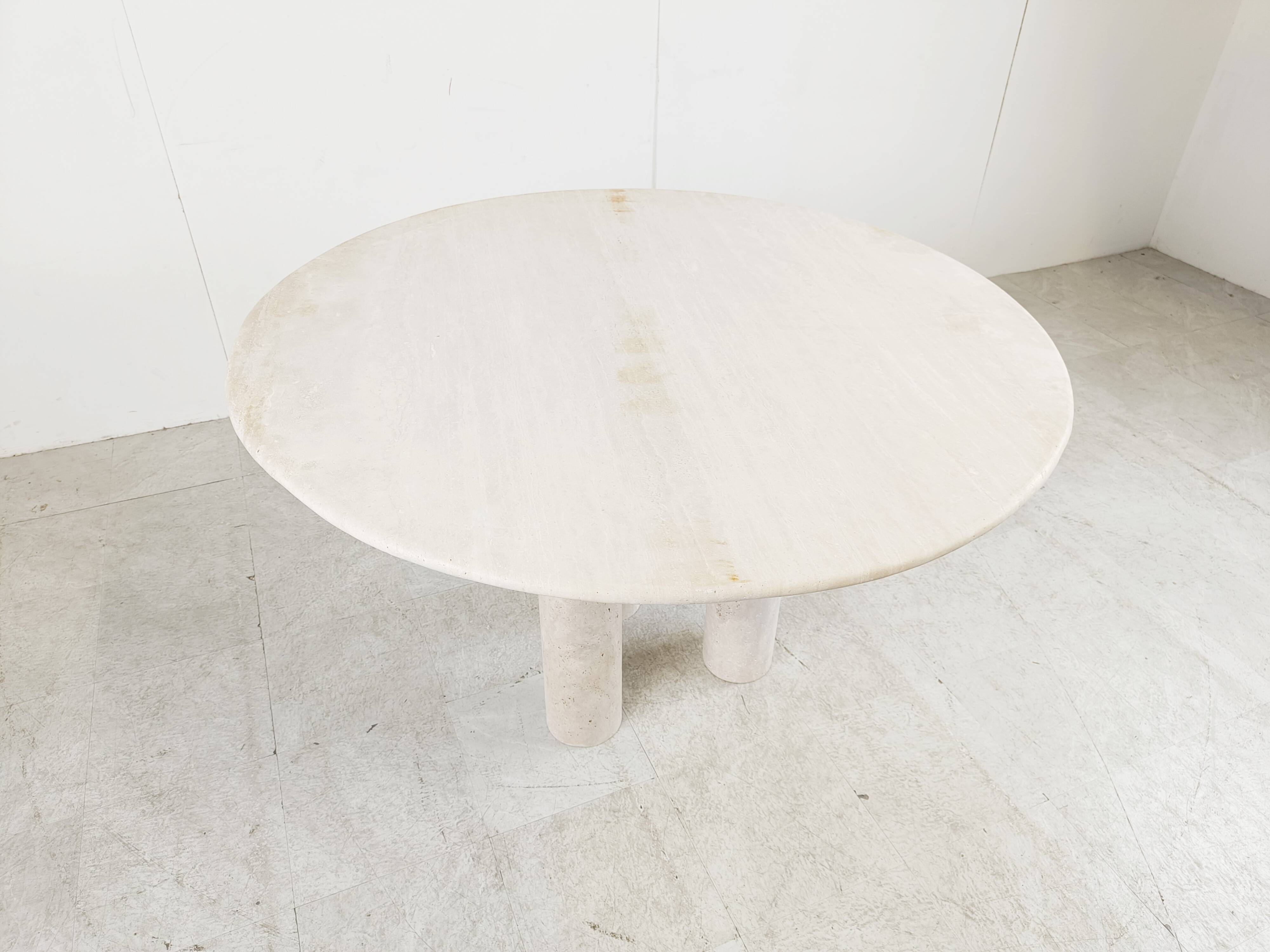 Round italian travertine dining table 1970s