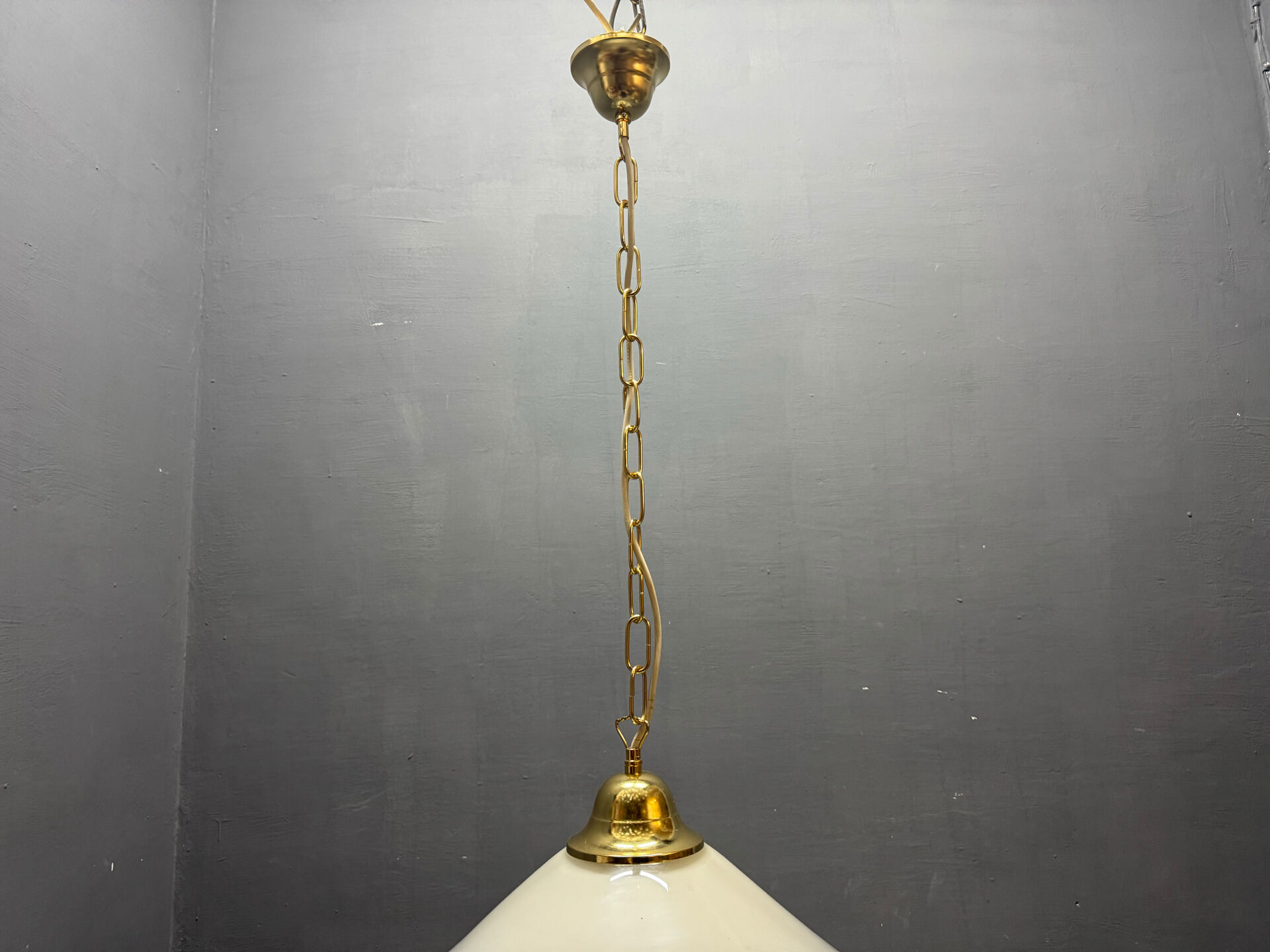 White Murano Glass Pendant Light with Black Rim, Italy, Mid-Century