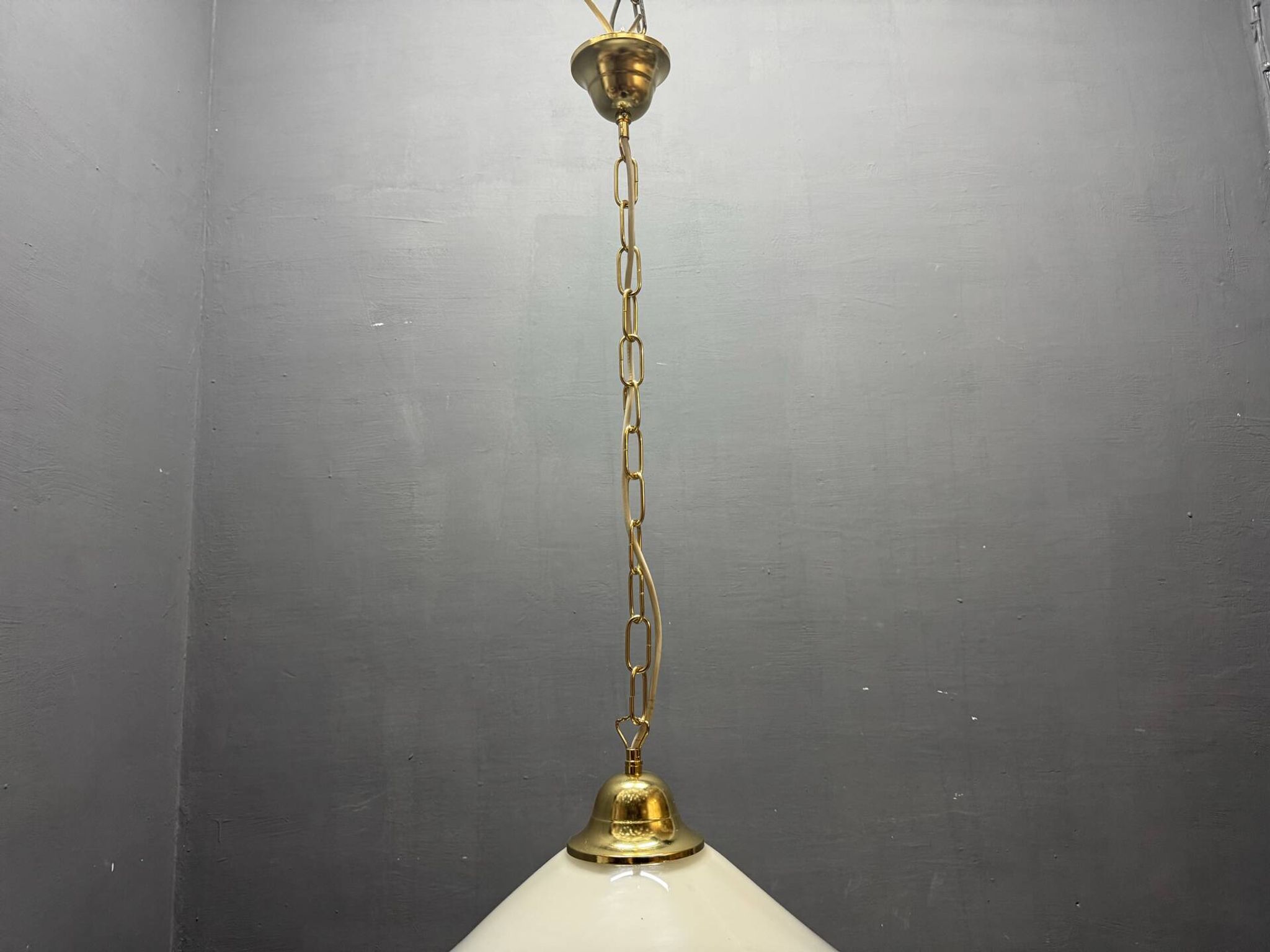 White Murano Glass Pendant Light with Black Rim, Italy, Mid-Century