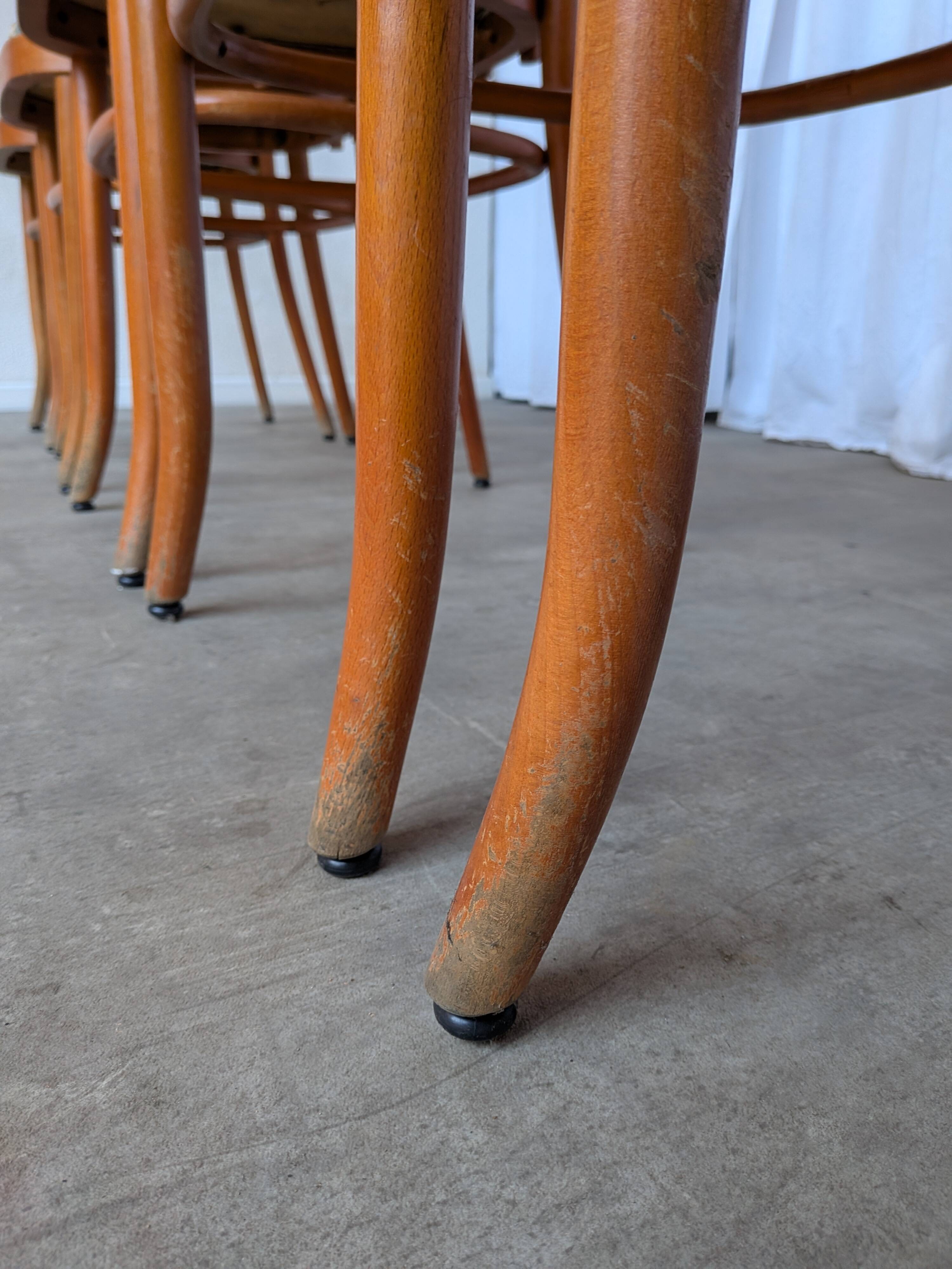 Ensemble de 6 chaises de salle à manger Thonet en bois courbé avec assise en tissu / Années 1970 Mid-Century Bistr