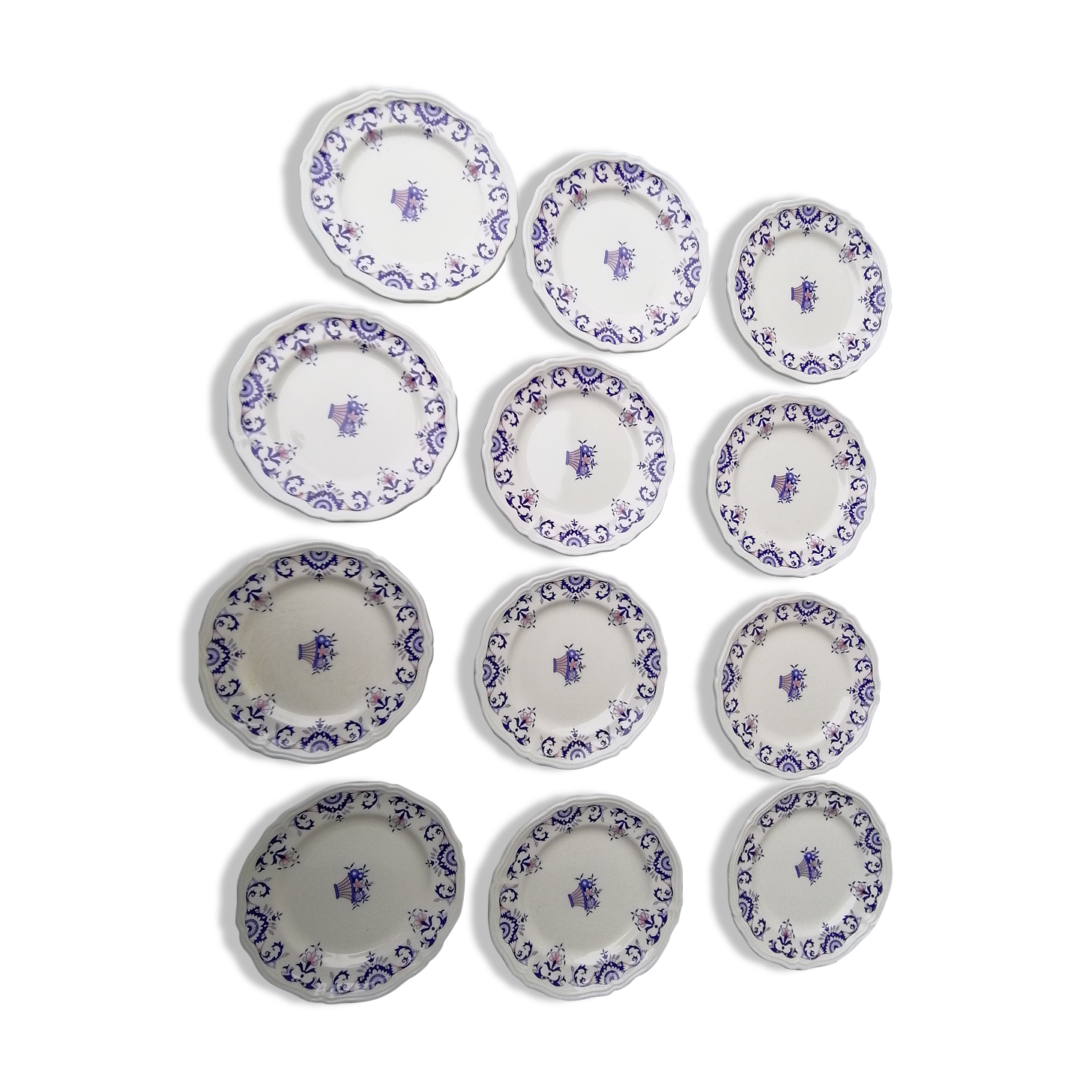 12 dessert plates decorated rouen - longchamp