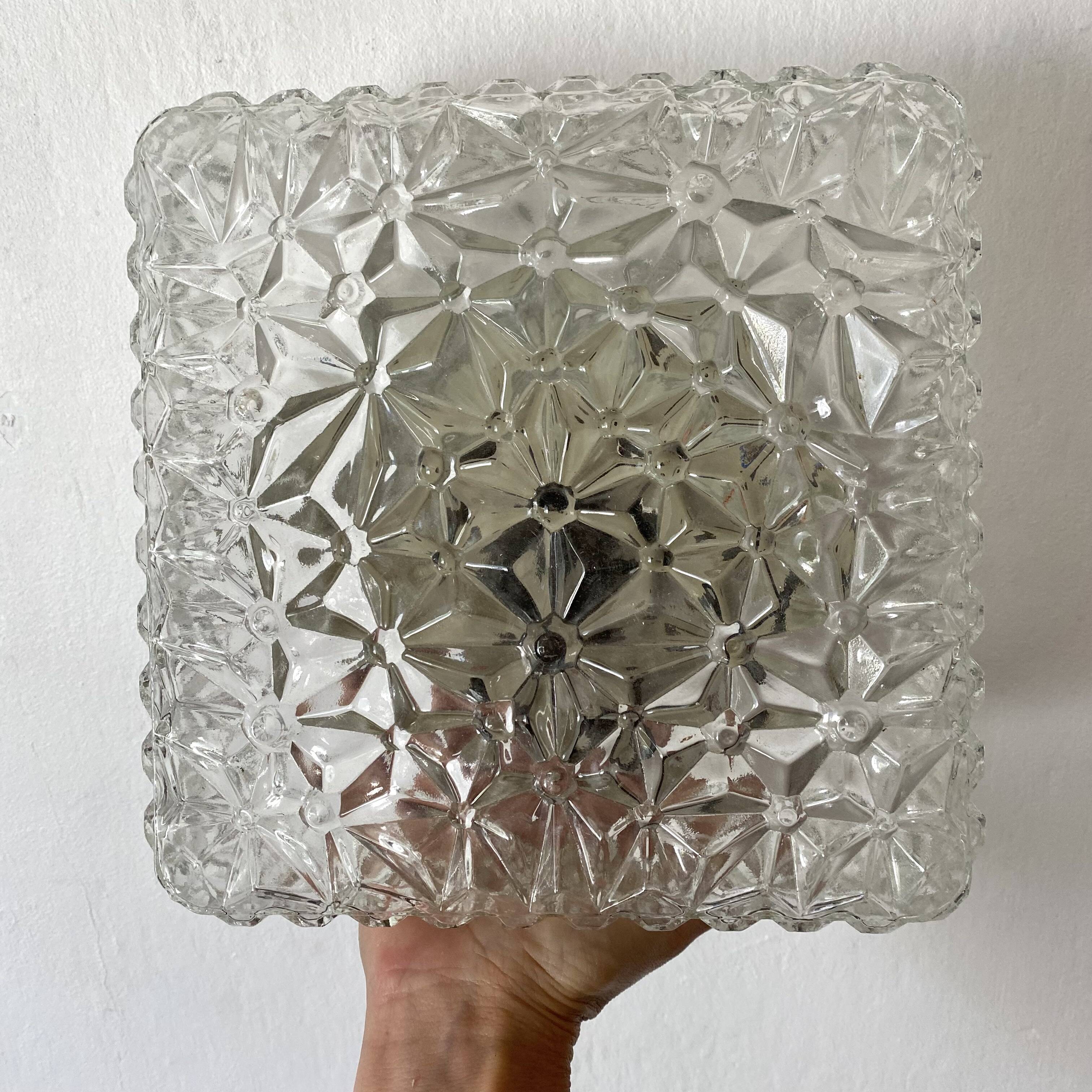 Vintage square molded glass ceiling light