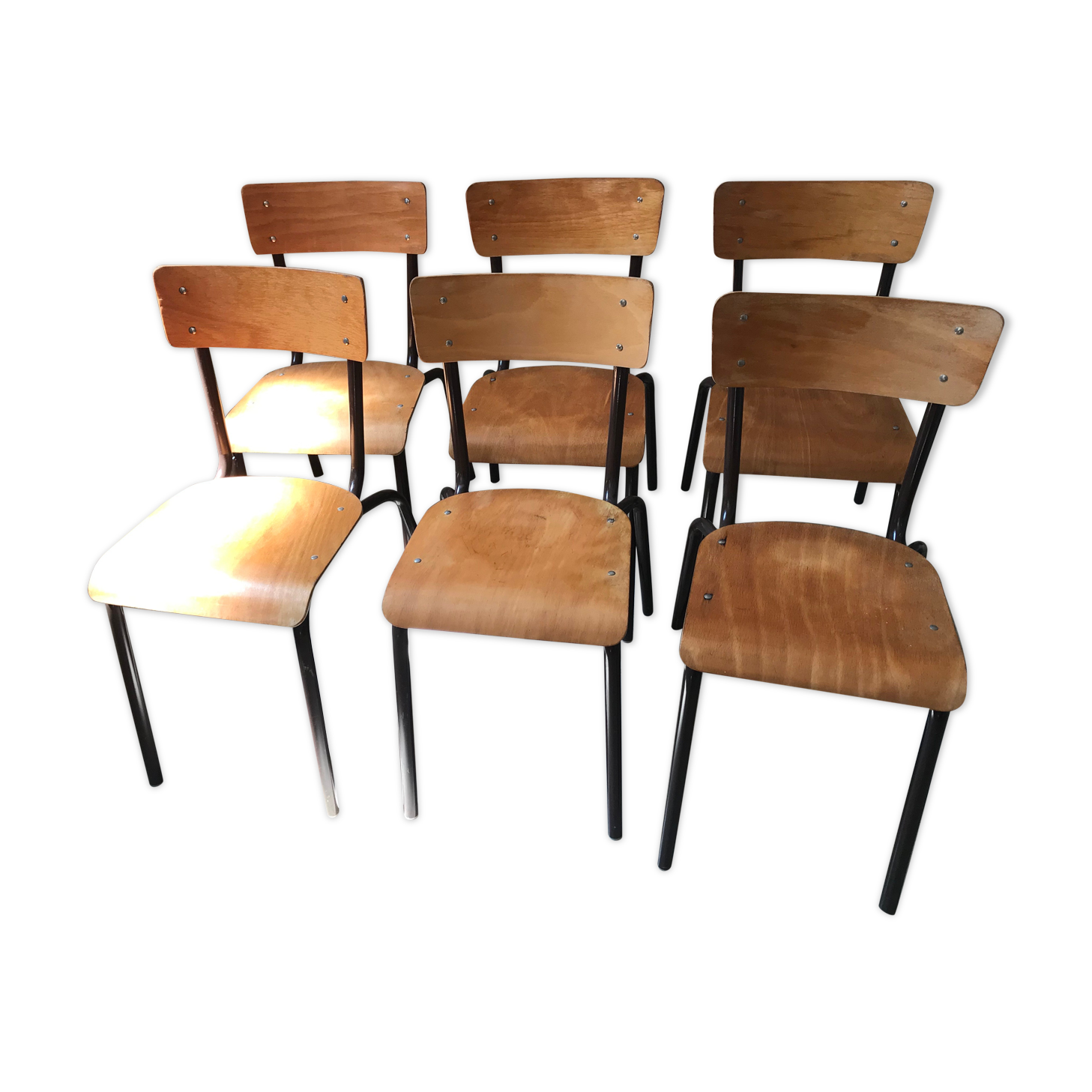 Lot of 6 vintage school chairs