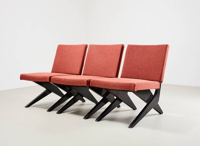 Set of 3 Scissor Easy Chairs Model FB18 by Architect Jan van Grunsven for Pastoe Netherlands 1955