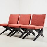 Set of 3 Scissor Easy Chairs Model FB18 by Architect Jan van Grunsven for Pastoe Netherlands 1955