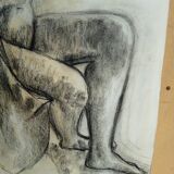 Dessin 2 nus au fusain / 1950/60 signé